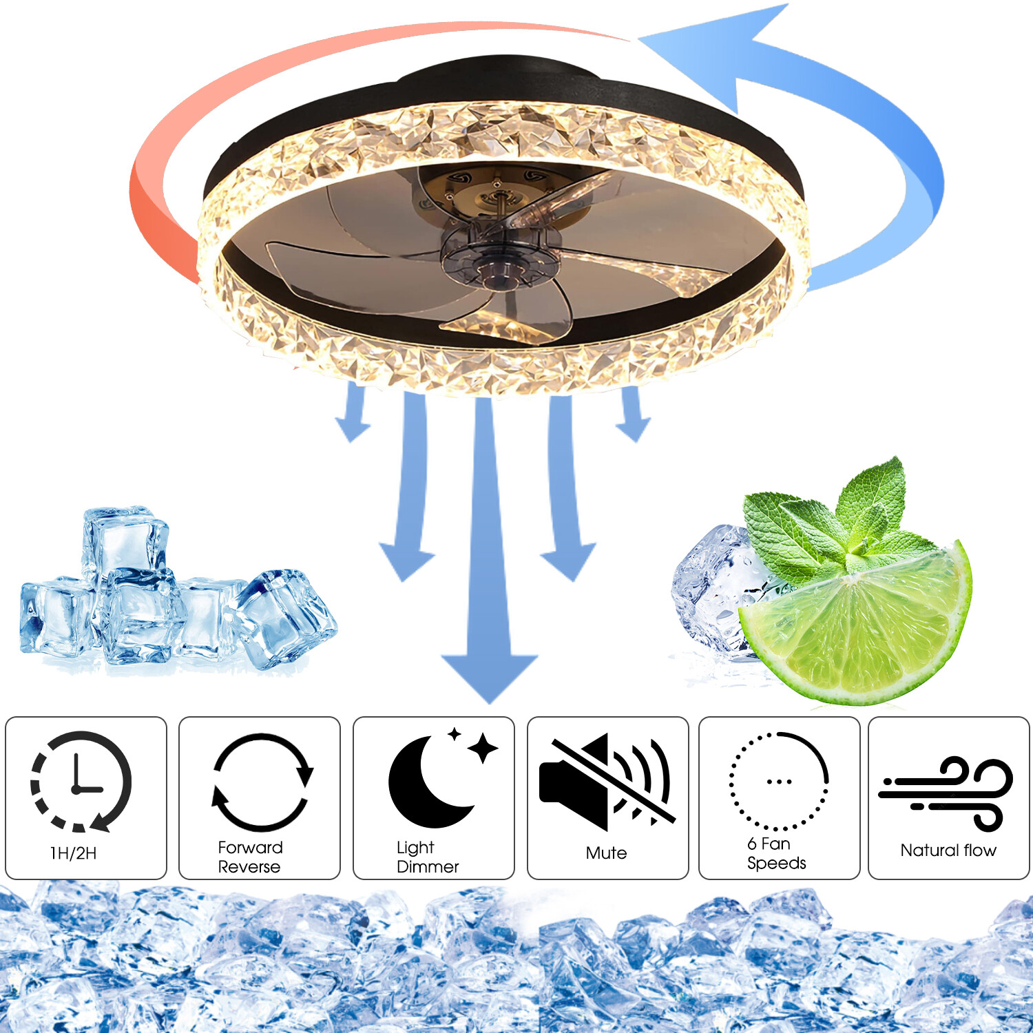 20in Dimmable LED Ceiling Fan with Light, Remote App Control