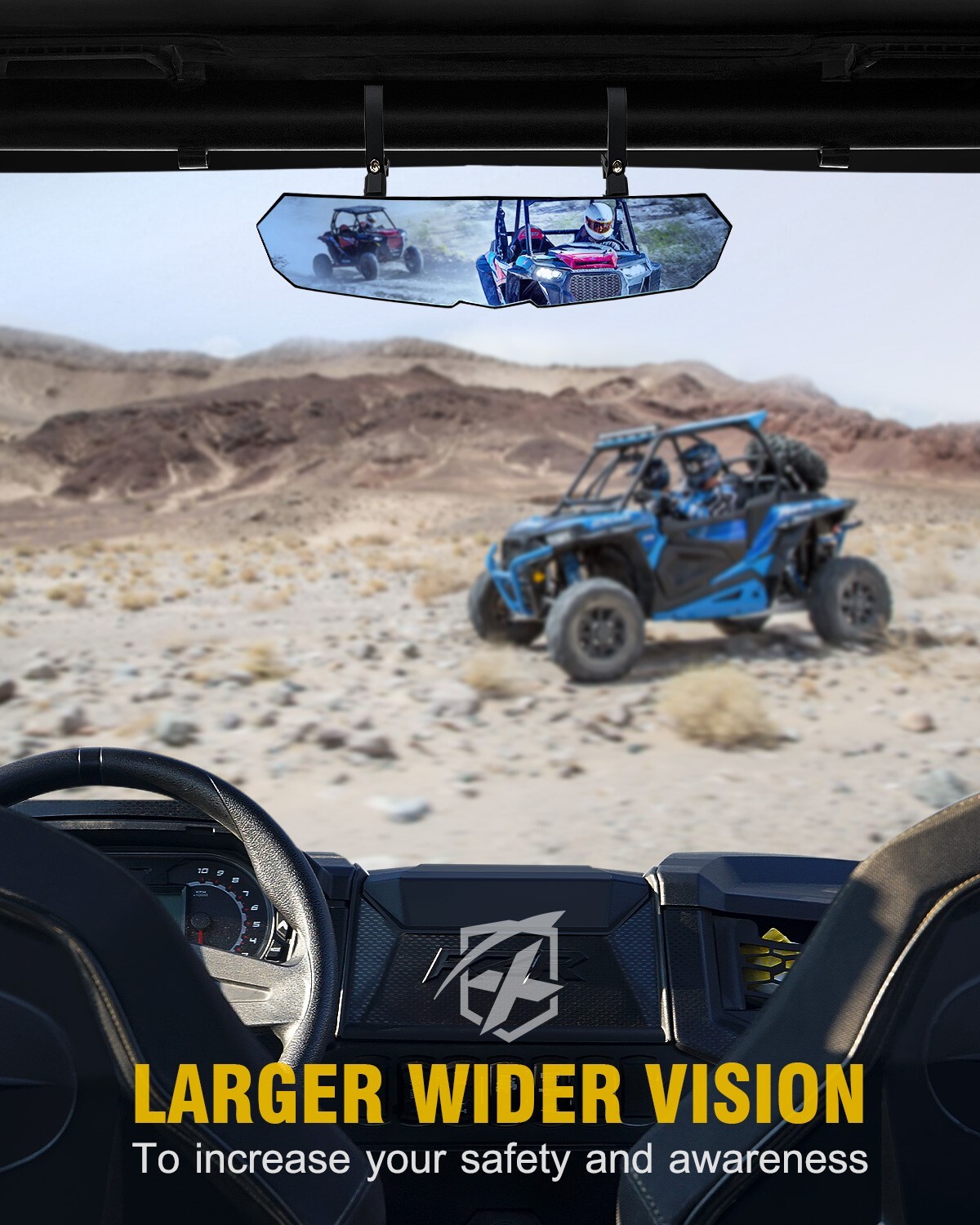 UTV Rear View Center Mirror w/ Light 1.75 - 2" For Polaris RZR XP 1000 Can Am X3