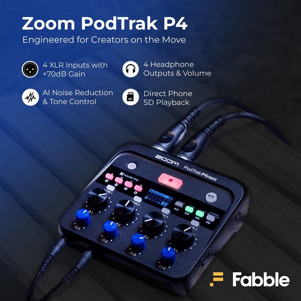 Zoom PodTrak P4next Portable Multitrack Podcast Recorder Bundle