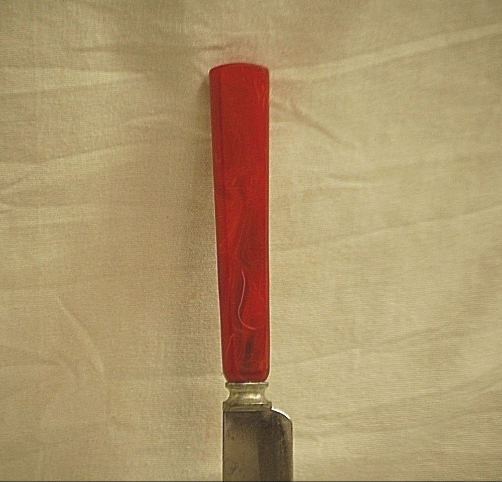 Art Deco Landers Stainless Flatware Knife Red Bakelite Handle