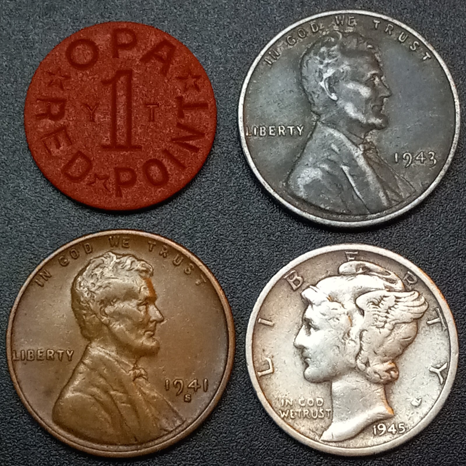 US COINS- Silver Mercury Dime, Wheat & Steel Cent Set, OPA Token- WW2 COIN LOT