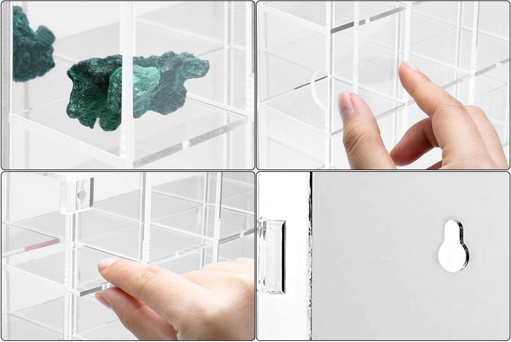 Adjustable Rock Display Case Clear Acrylic Collection Box with Mirrored Arrowhea