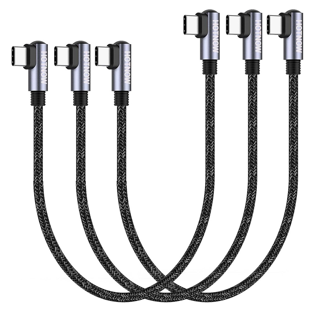 USB C to C Cable Right Angle 1ft 1FT+1FT+1FT, Black(Both Angle)