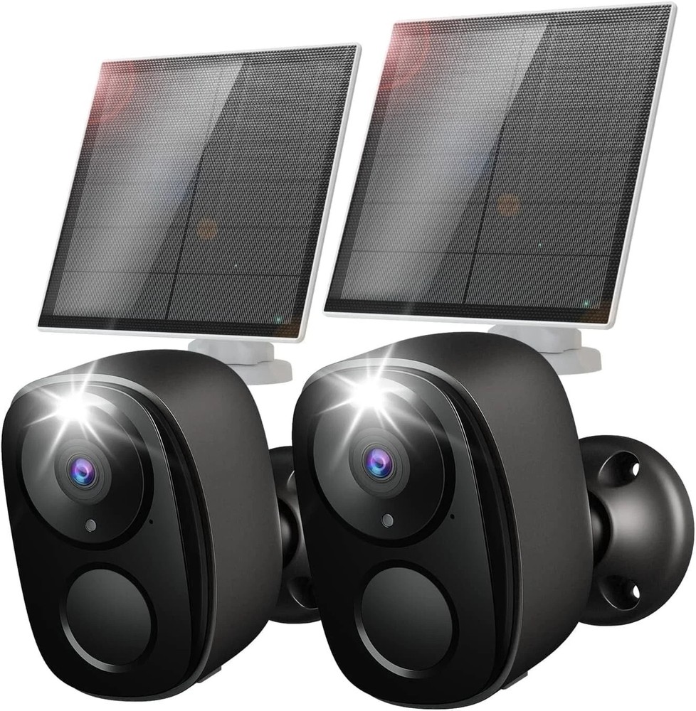 2pc Solar Security Cameras Wireless Outdoor, 2K Battery Powered Security Camera