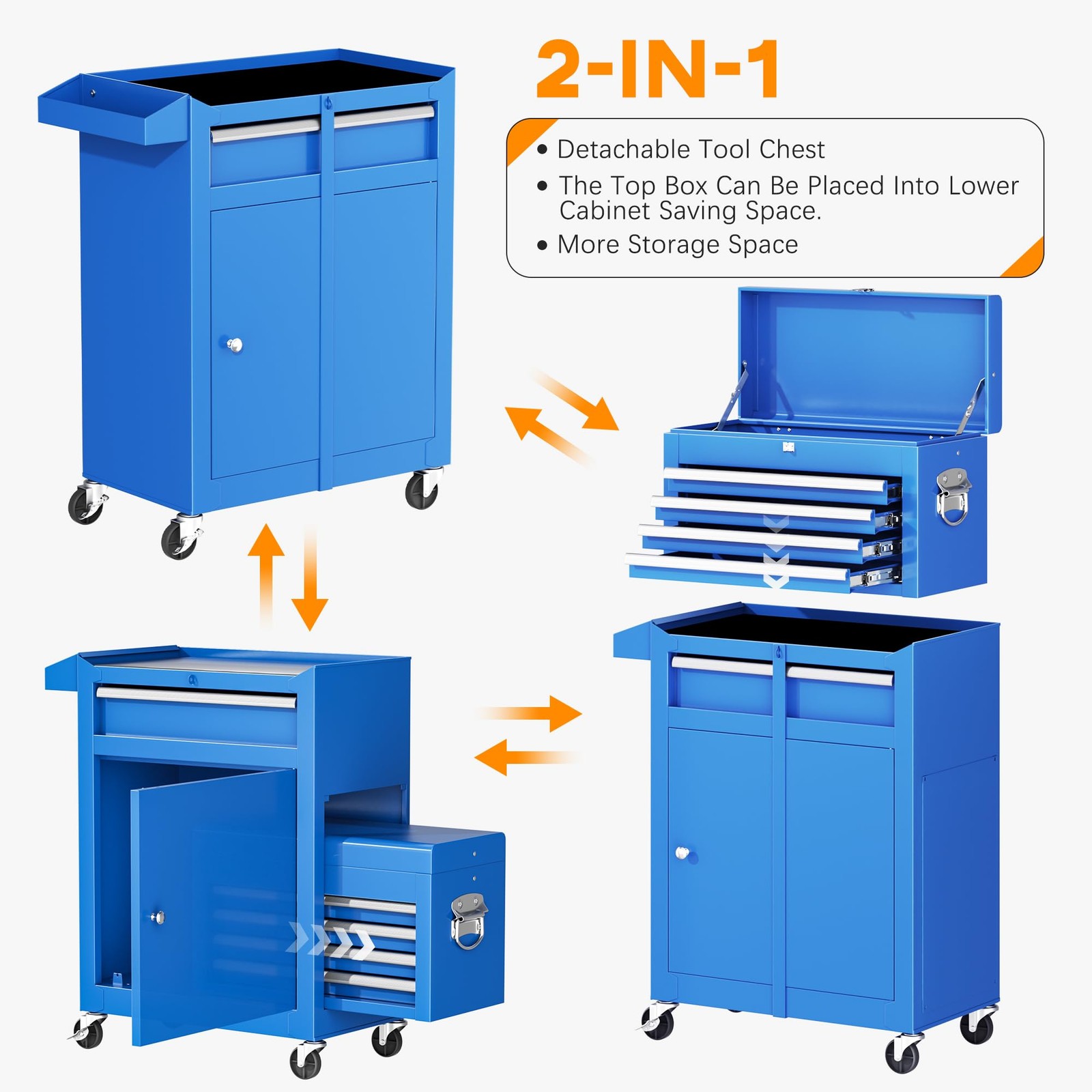 Blue Tool Chest 5-Drawer Rolling Tool Chest with Detachable Top Tool Box Tool
