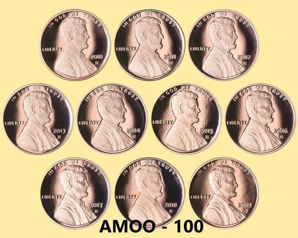 2010-2019 S PROOF Lincoln Cent Shield 10 Proof Coin Set