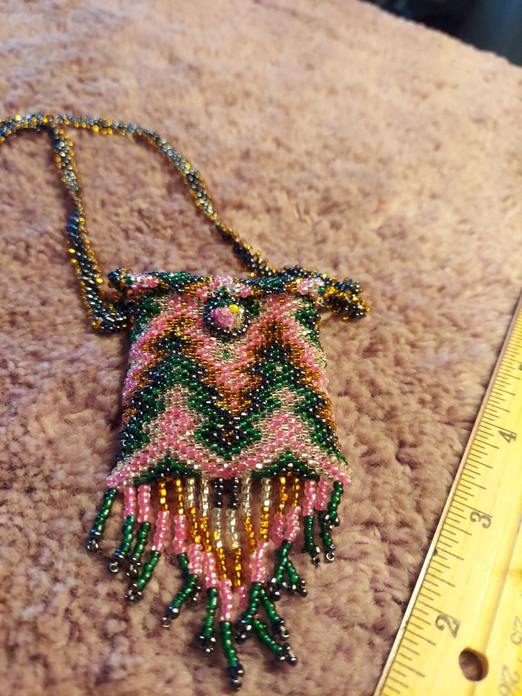 Native Patterned Beaded Neck Pouch