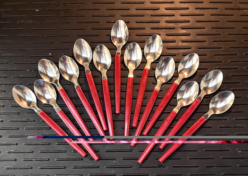 Vintage cherry red handled Spoons 14 Pcs