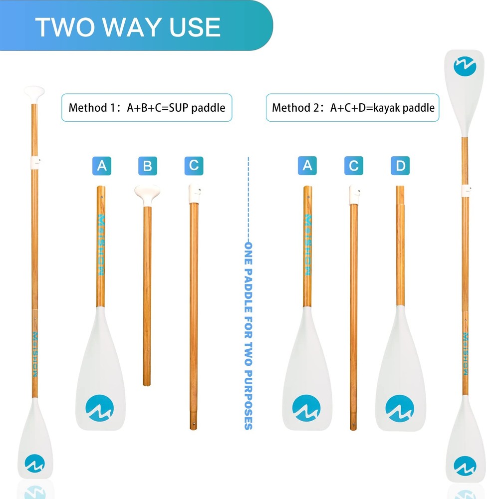 MoiShow SUP Paddle Board Adjustable 4-Piece Floating Paddleboard Paddle Oar