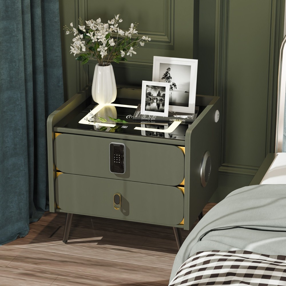 20" Tall Smart nightstand with combination lock ,Bluetooth player,Led light