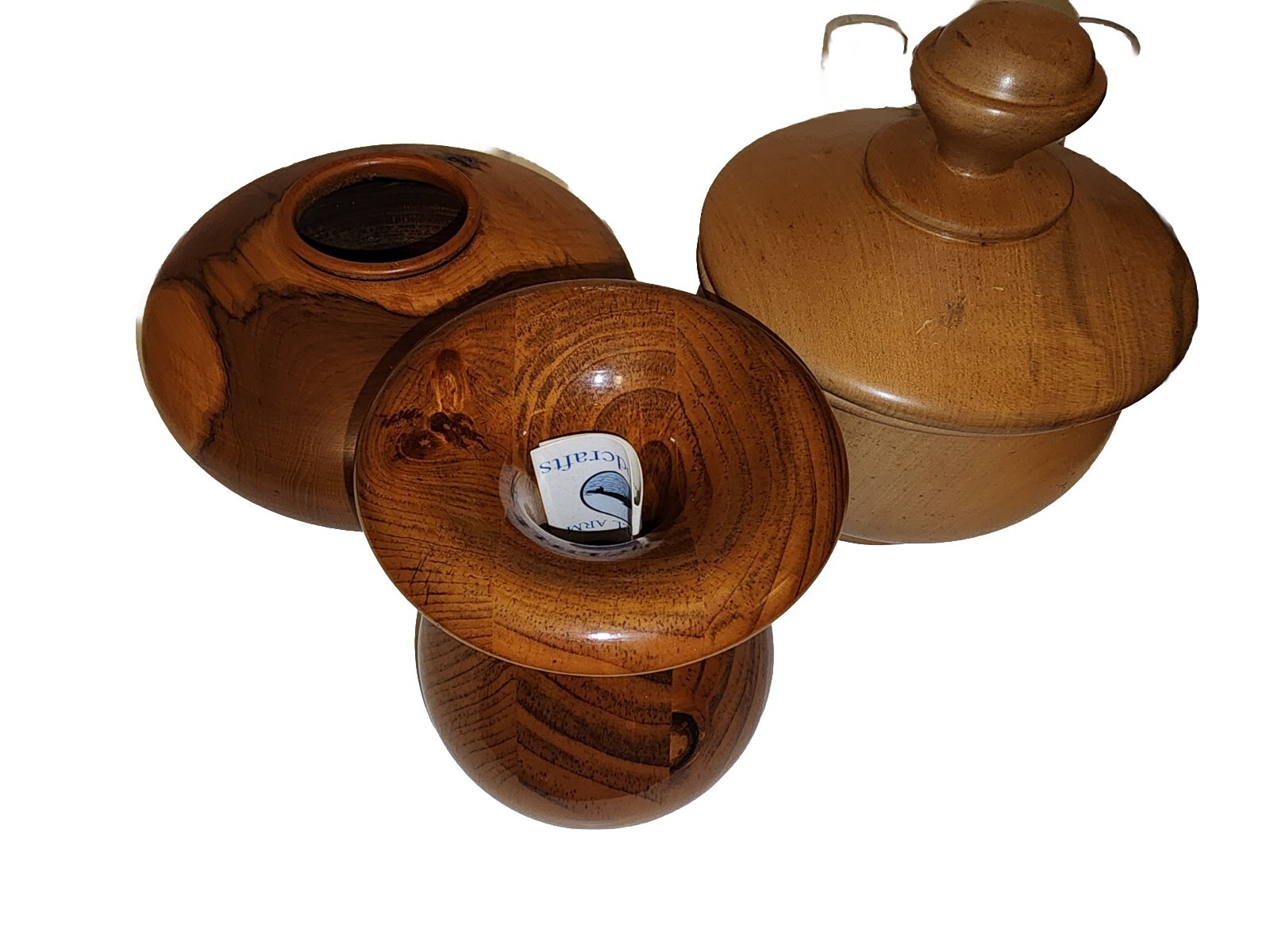 Beautiful Vintage MCM Wooden Vase And Bowls. (Set Of 3)