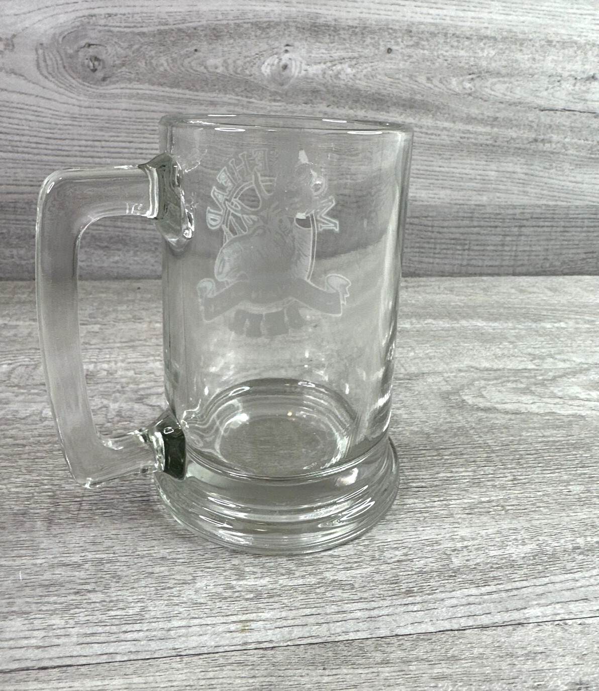 Moosehead Canadian Lager Beer Stein Handled Clear Glass Mug 5 1/4”