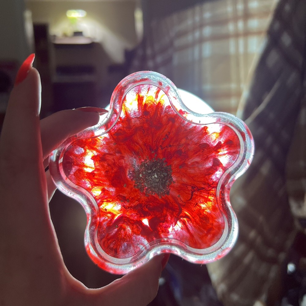 Handmade Read Flower Resin Coaster 3”