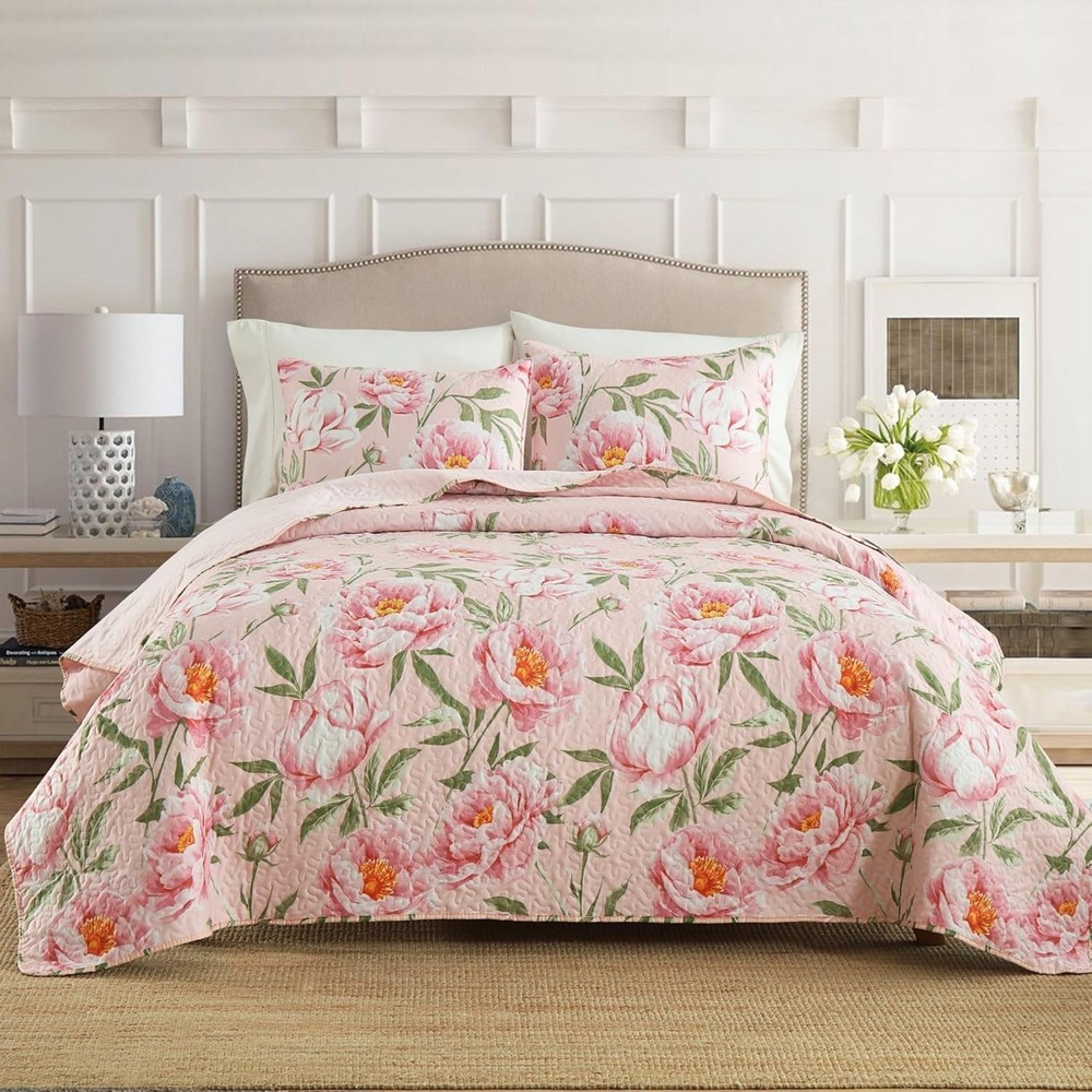 3 Piece Full Size Quilt Set Queen Lightweight Soft Plaid Patchwork Bedding