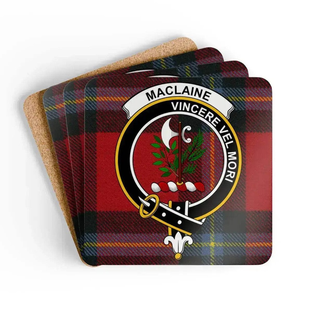 Maclaine Clan Crest Scottish Tartan Coaster Set