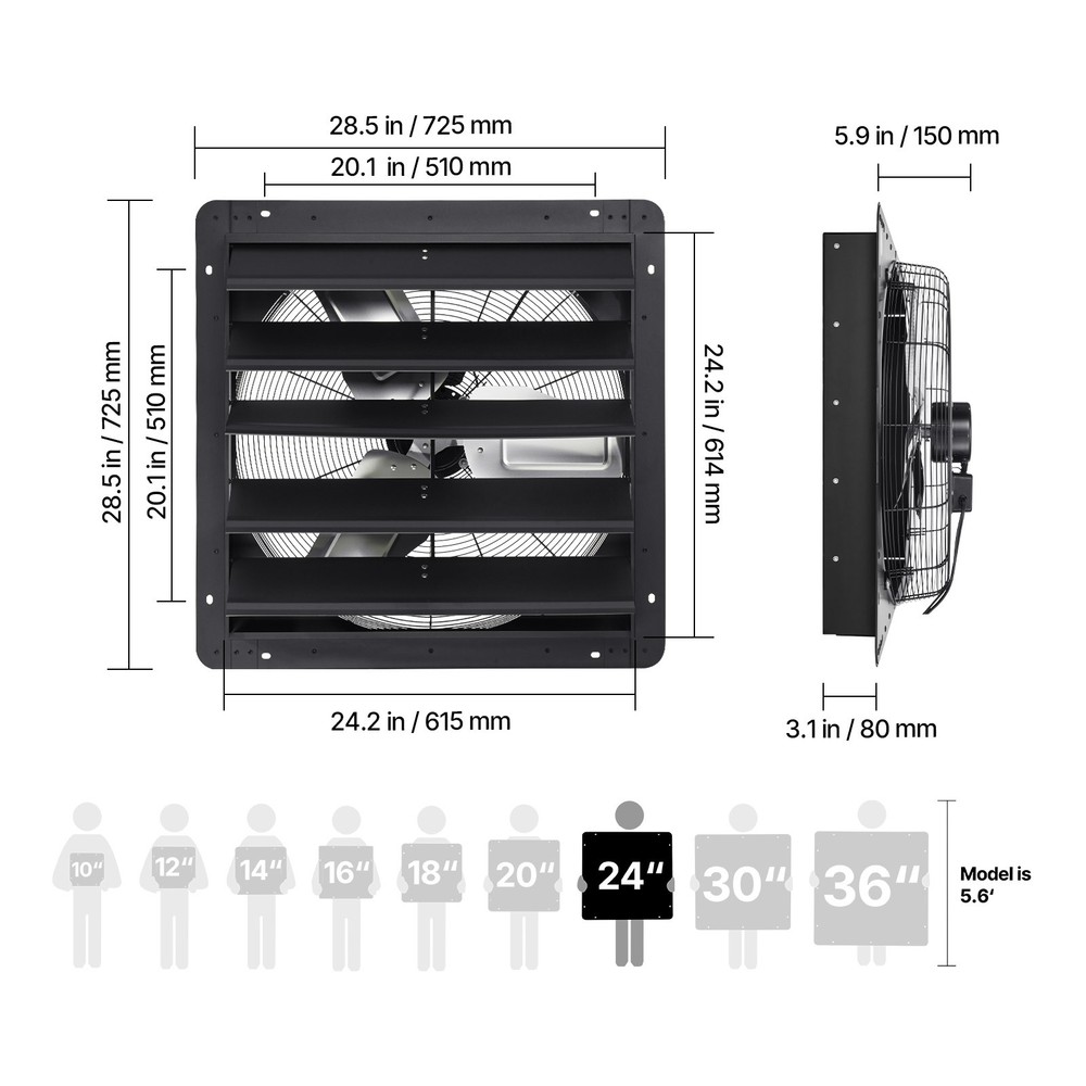 Uimoso 24-Inch Wall-Mounted Shutter Exhaust Fan with Smart Controller