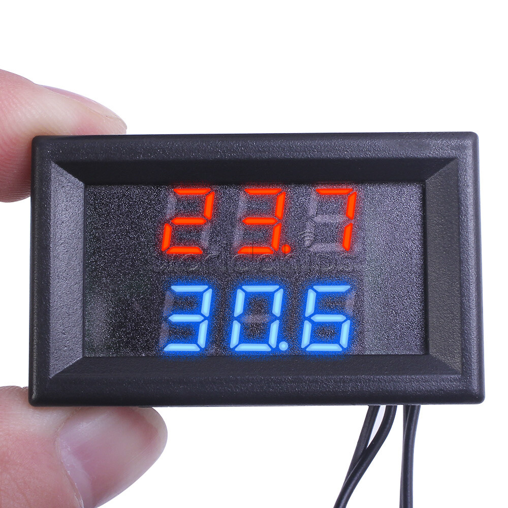 DC4-28V Thermometer Digital Temperature Sensor NTC Metal Probe Dual LED Display