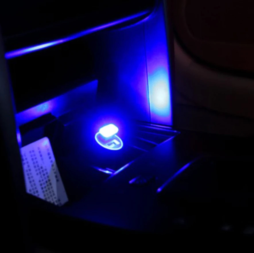 Mini Blue LED USB Car Interior Light Neon Atmosphere Lamp Multi-Purpose 3-Pcs