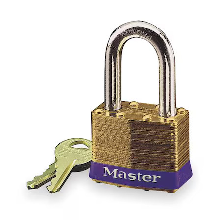 Master Lock 2Lf Padlock, Keyed Different, Long Shackle, Rectangular Brass Body,