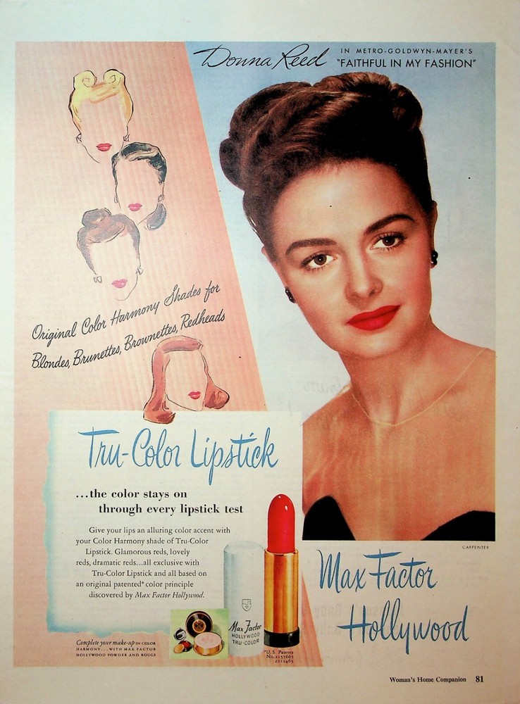 Original Max Factor Ad: Donna Reed; Tru-Color Lipstick