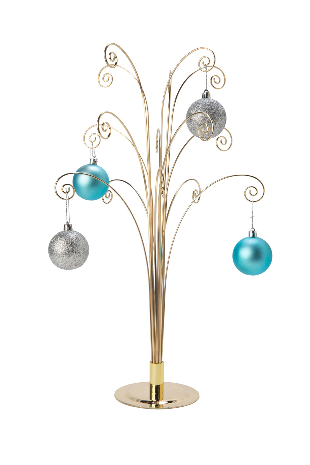 20 Inch Tall Ornament Display Tree, Bright Brass Plated, Holds 15 Ornaments
