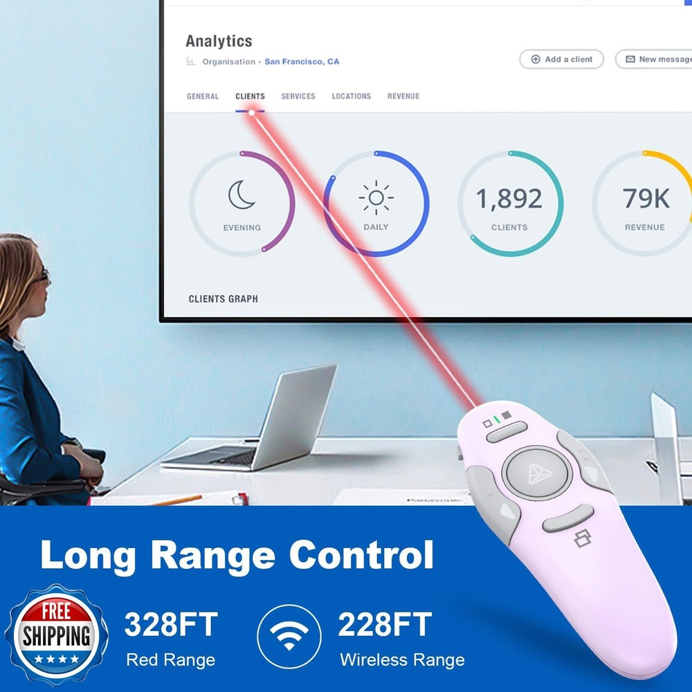 QUI Presentation Clicker Wireless Presenter Remote Clicker for PowerPoint Pre