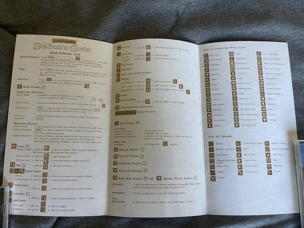 Forgotten Realms Baldurs Gate Quick Reference Card - Good Shape