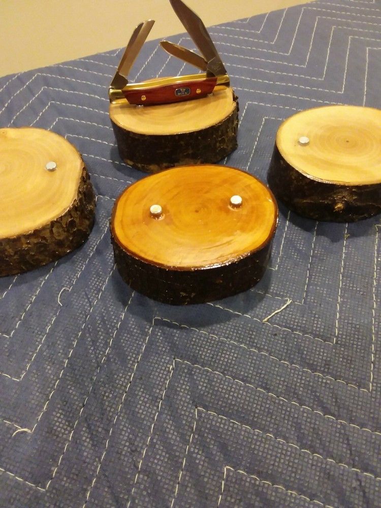 2-- KNIFE DISPLAY STANDS, SOLID PEAR WOOD