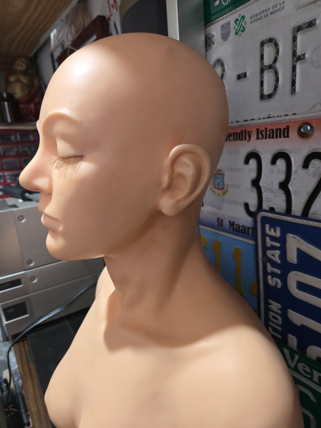 Pivot Point Mannequin Head Bald w Eyelashes Massage and Facial Practice Tool
