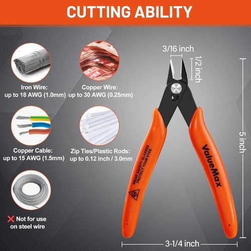 ValueMax 12-Pack Flush Cutters 5" Micro Precision Side Cutter Pliers Spring New