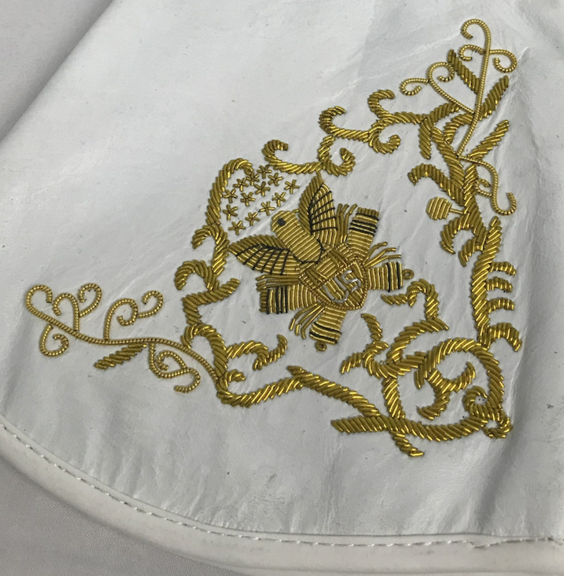 White Embroidered Artillery Gauntlets - Size Medium