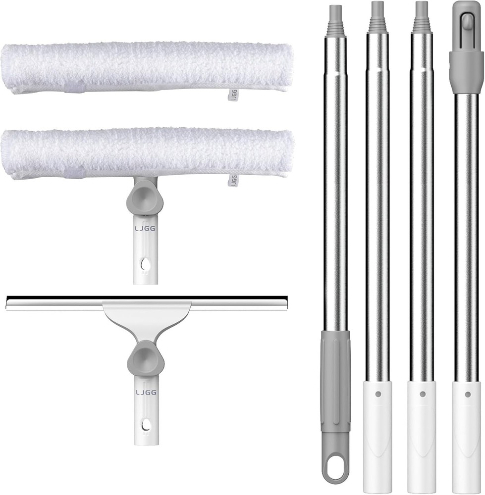Window Cleaning Squeee Kit, Silicone Blade and Microfiber Scrubber "