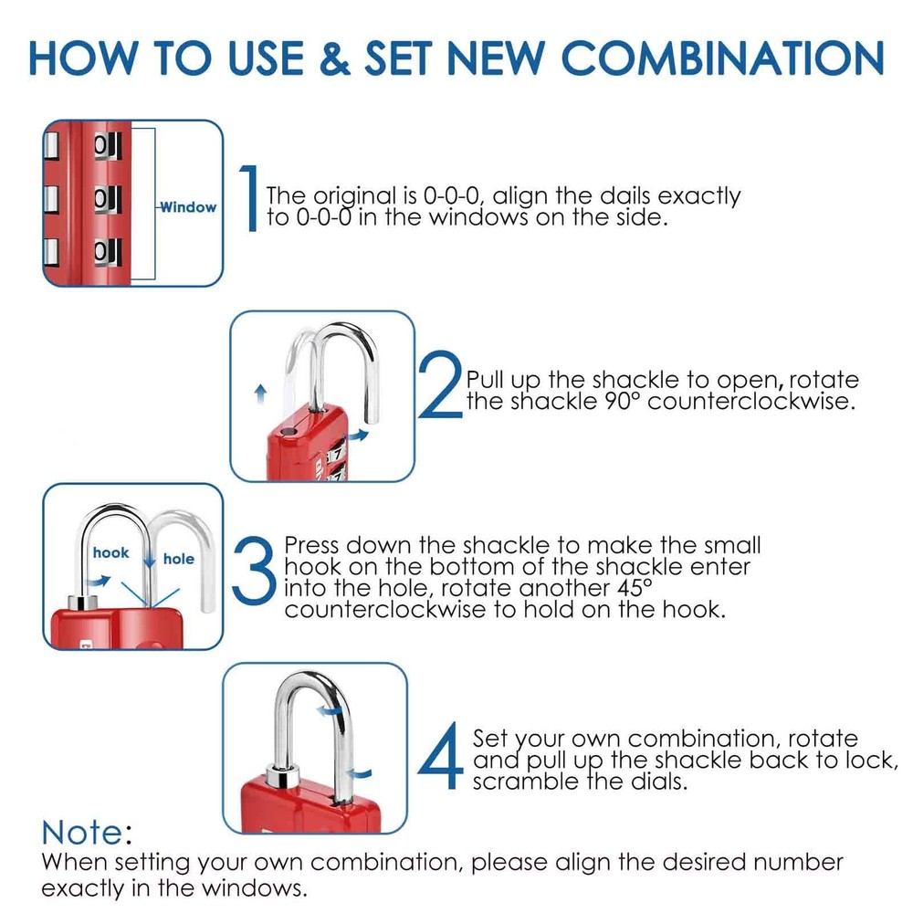 4 Pack Combination Lock, 3-Digit Padlock Keyless, Resettable Luggage Locks for