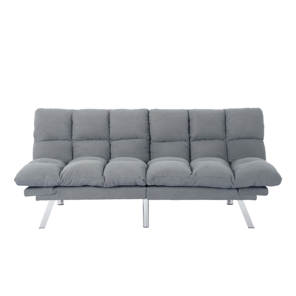 67.3" Gray Corduroy Futon Sofa Bed Adjustable Twin Sleeper Split Back Armrests