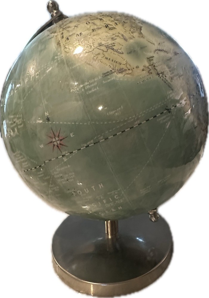 World Map Globe 8.5” Table Office Desk Top Chrome Bracket & Base Rotates