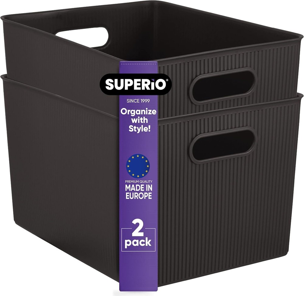 Superio 22L Large Ribbed Storage Bin- Plastic Storage Bin  (2 Pack, Brown)