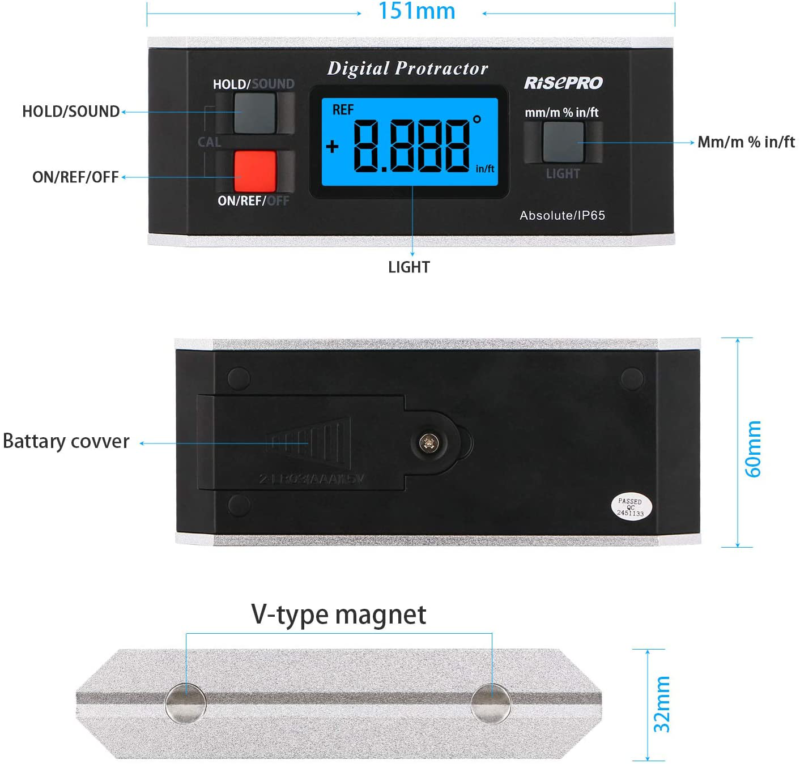 Inclinometer RISEPRO Digital Protractor Angle Finder Level Inclinometer