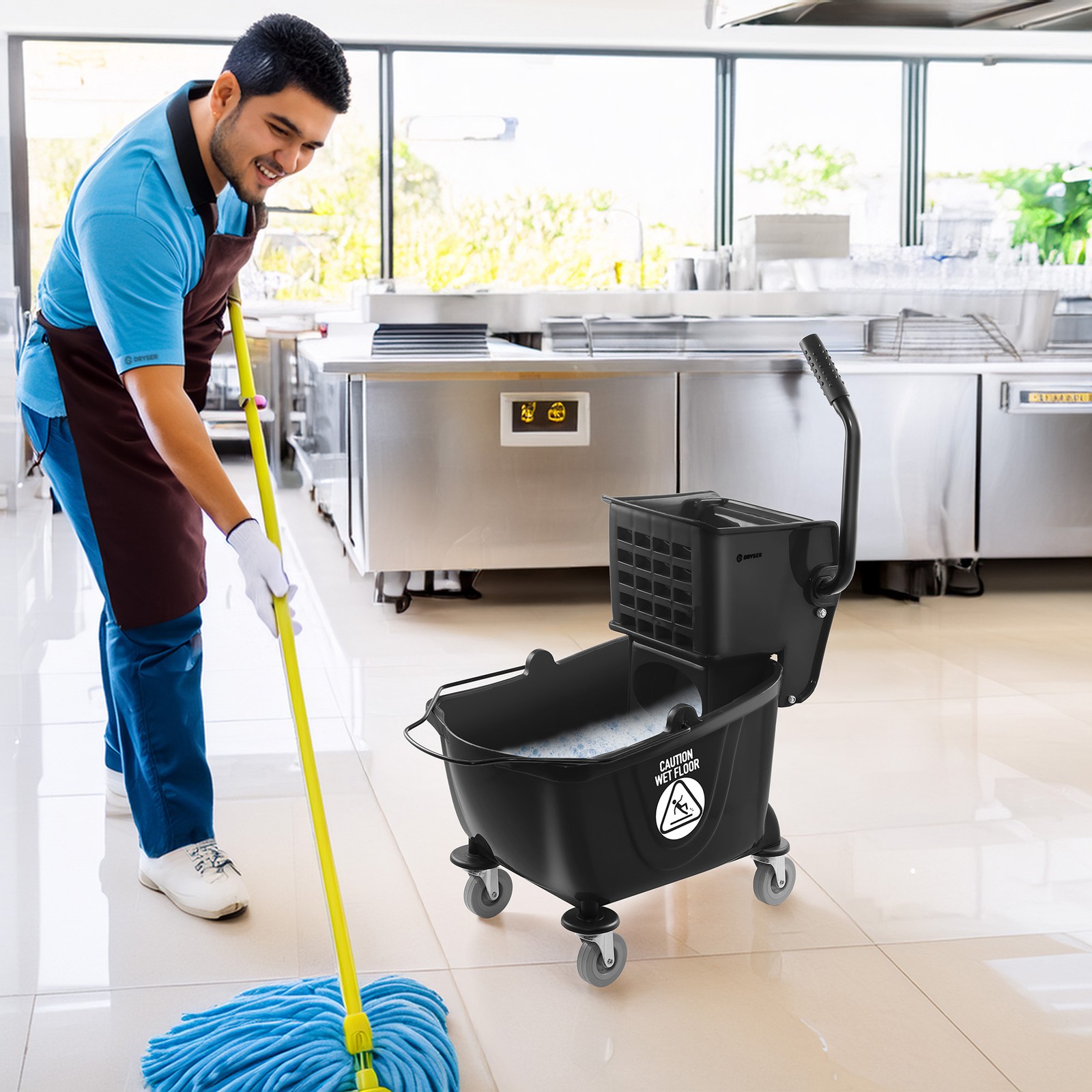 OPEN BOX - 26 Quart Commercial Mop Bucket w/ Side Press Wringer - Black