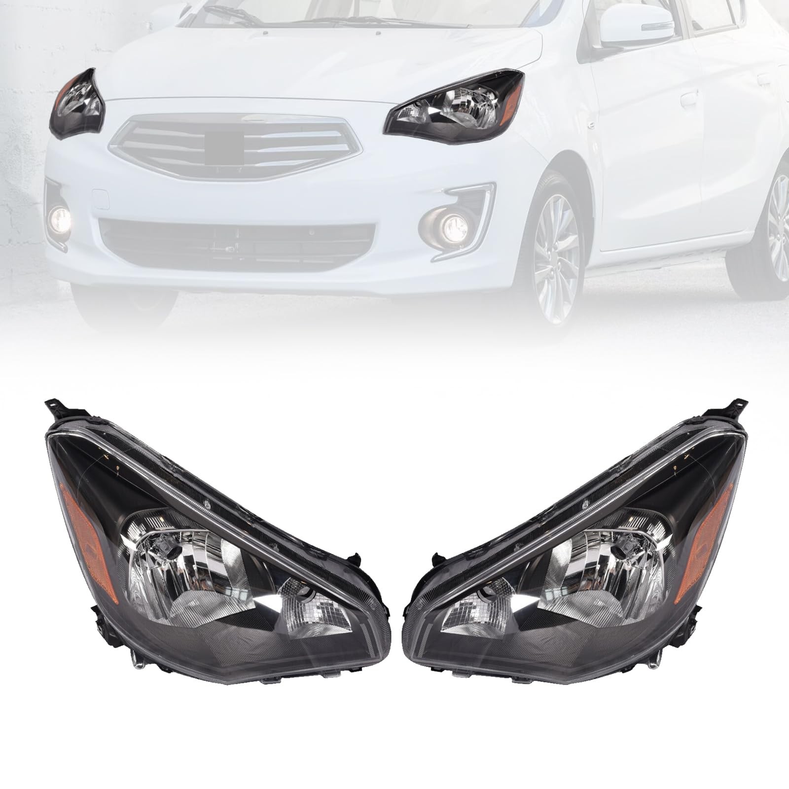 Headlight W/O Bulbs for Mitsubishi Mirage G4 Sedan Pair Halogen Head Lamp