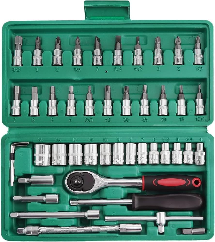 46PCS Metric Socket Set Ratchet Torx Wrench Kit 1/4" Drive Repair Tool With Case