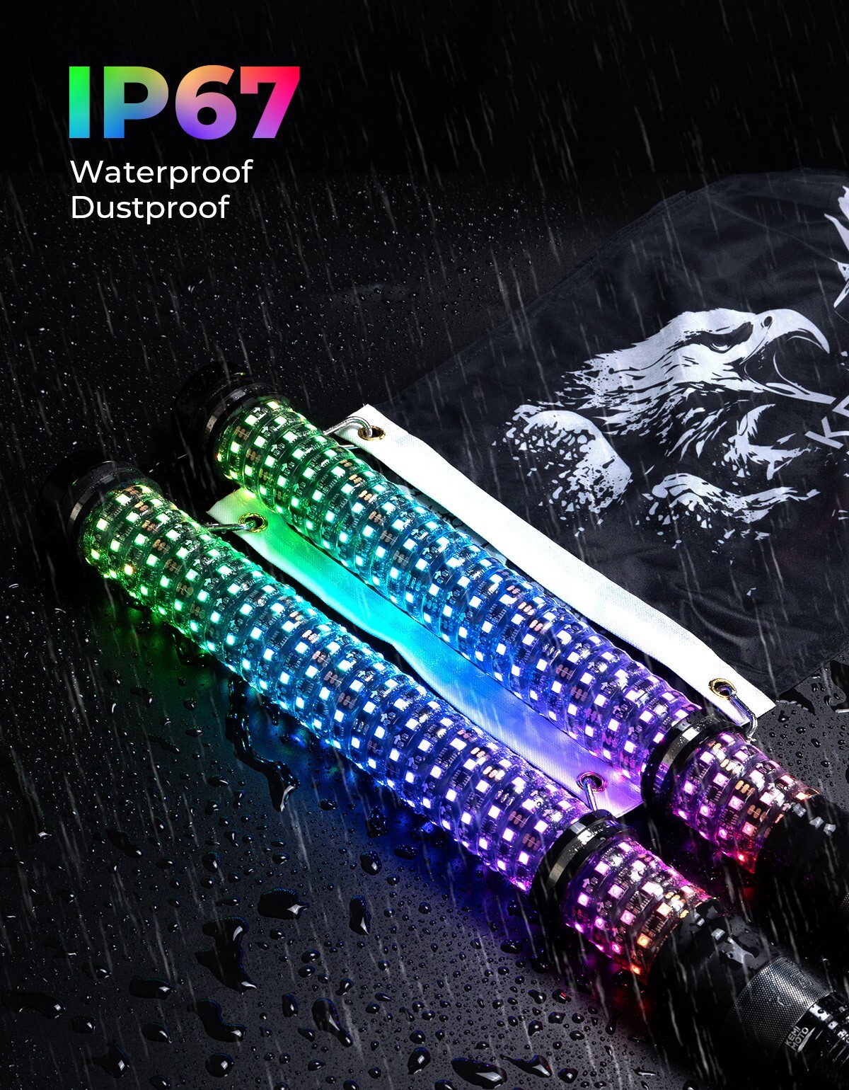 KEMIMOTO 2FT Fat Whip Lights LED Spiral Chasing Lighted w/ Remote & APP Control