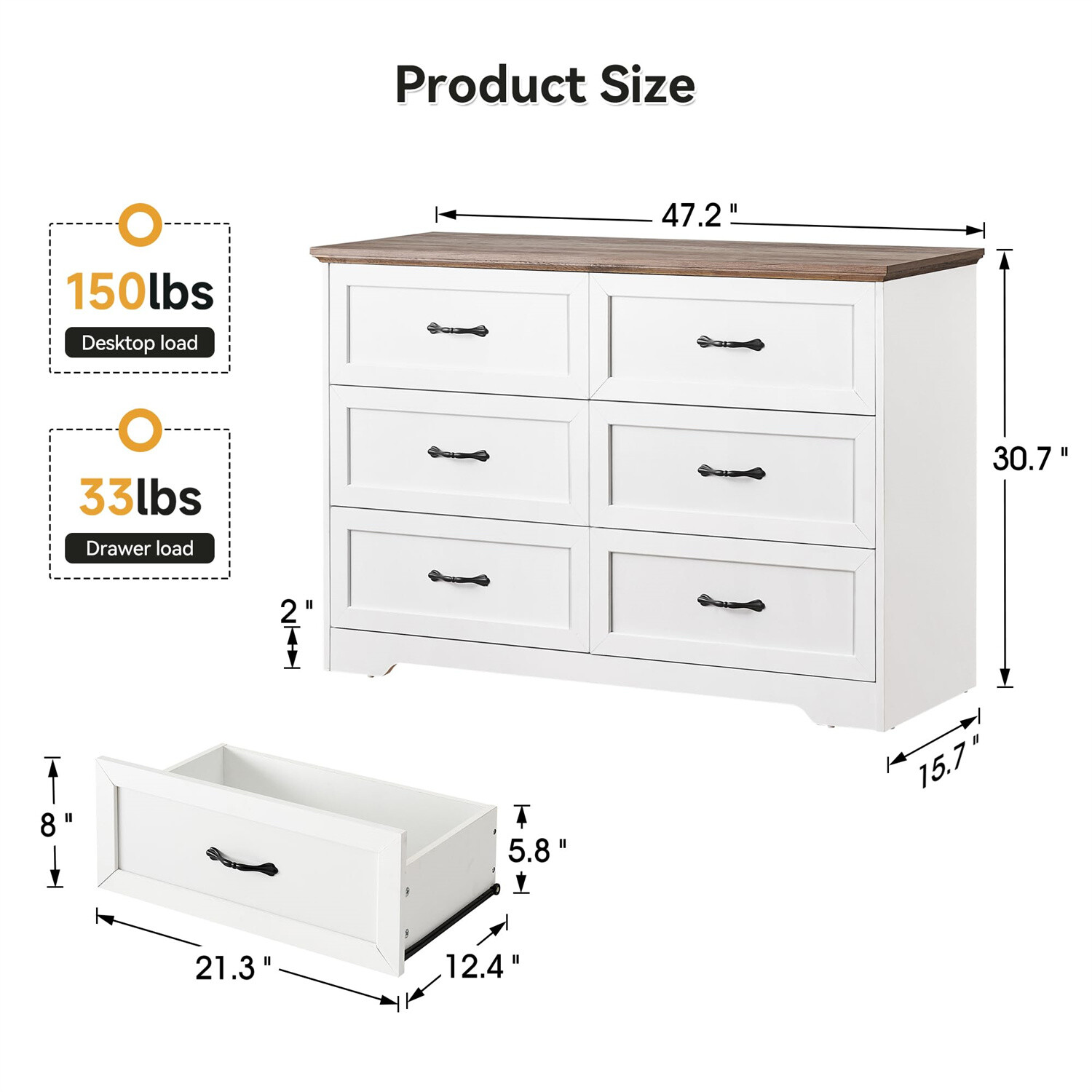 6 Drawers Dresser for Bedroom Farmhouse Modern Wooden Dresser,Storage Organizer