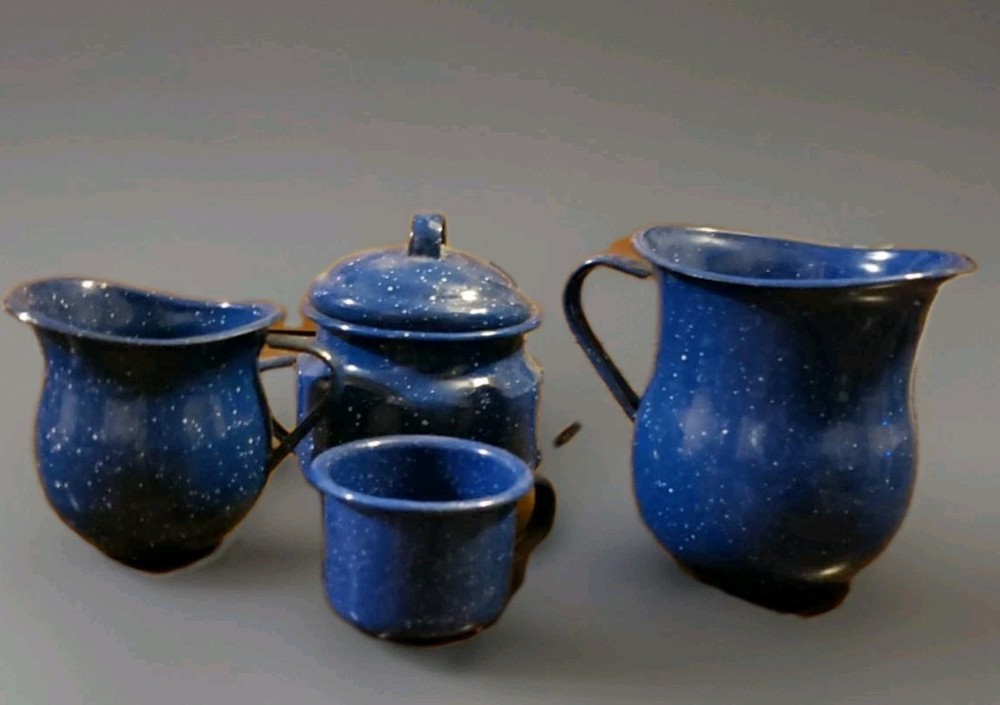 Blue Speckled Enamelware Cream & Sugar