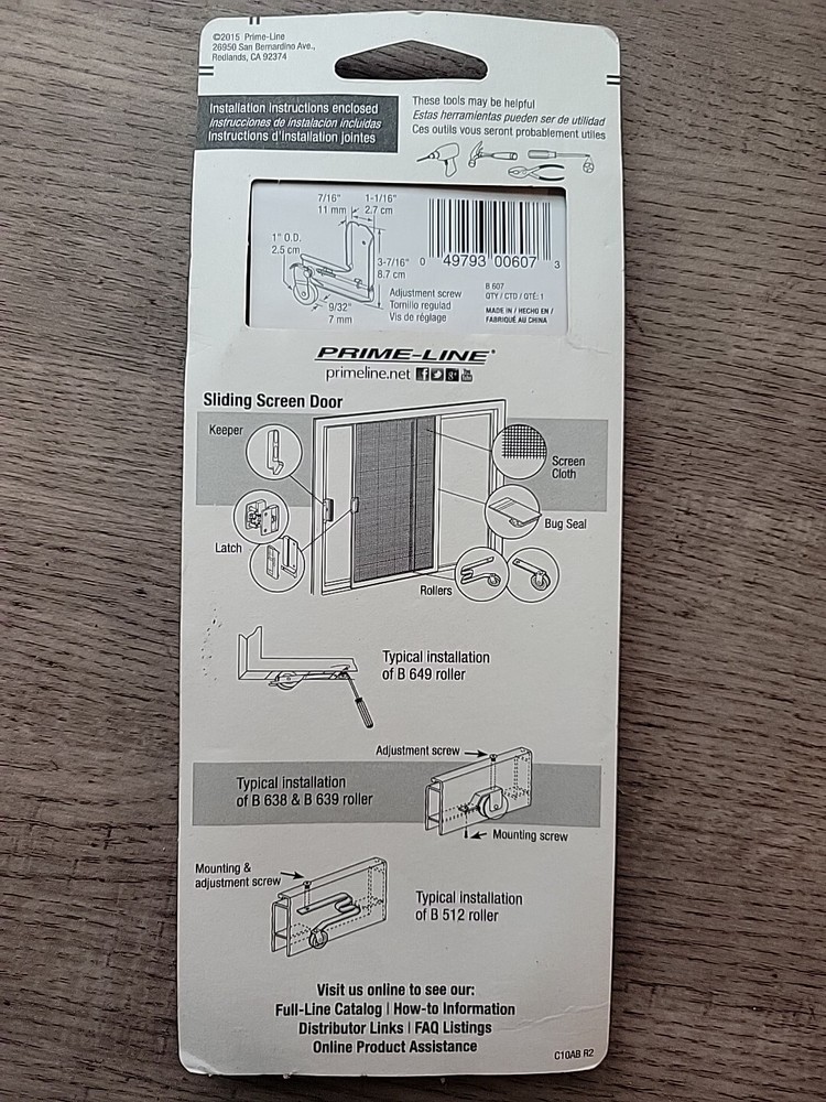 PRIME-LINE [B-607] Sliding Screen Door Roller Assembly New