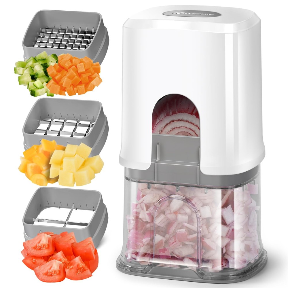 KEOUKE Multifunctional Vegetable Chopper White - 3 Interchangeable Blades Pot...