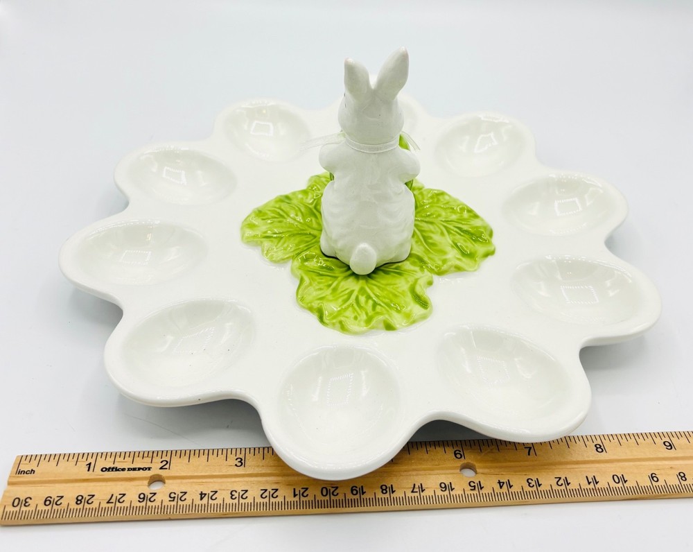 Corner Ruby Spring Easter Bunny Cabbage Ceramic Deviled Egg Serving Platter