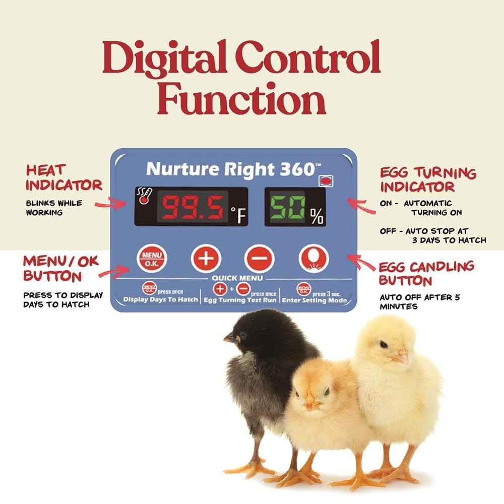 Nurture Right Egg Incubator for Hatching Chicks, Holds 12-22 Eggs, Automatic ...