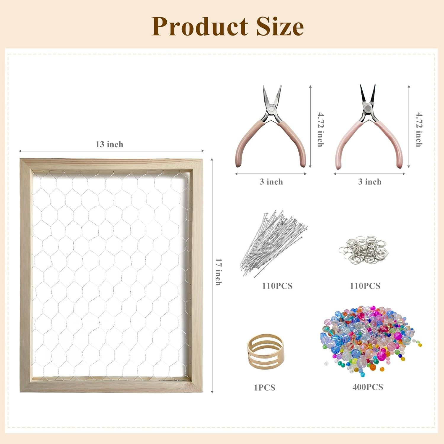 Chicken Wire Frame Craft Kit with Glass Beads - Unfinished Wooden Decor 17x13in
