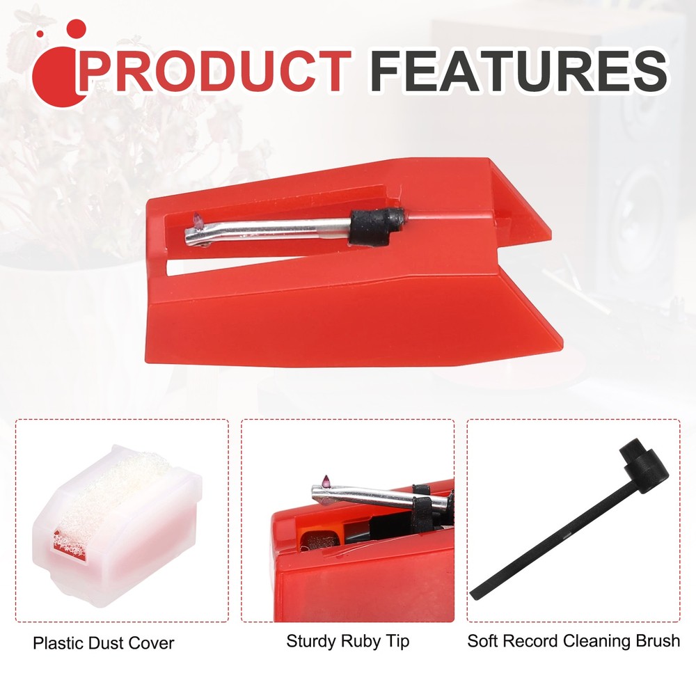 1 Pack Record Player Needle, Replacement Record Needle with Cleaning Brush, Red