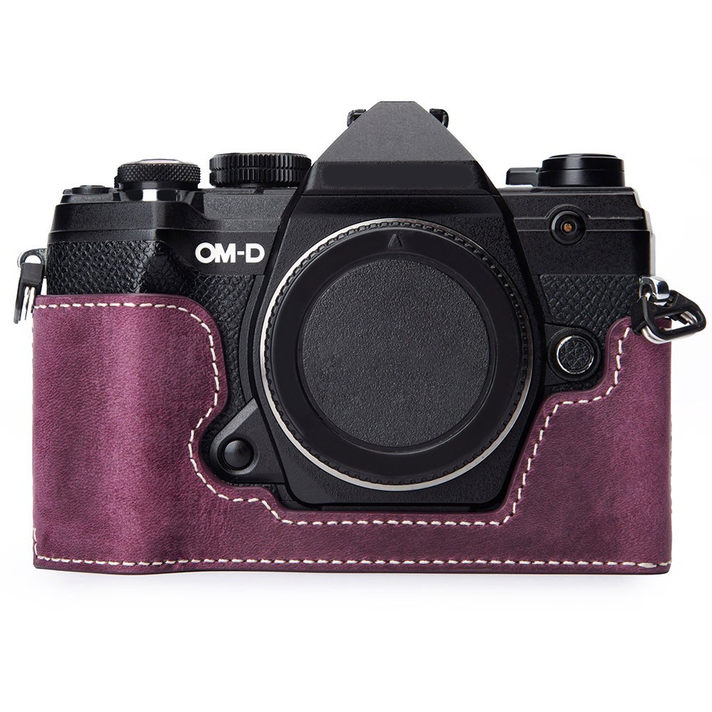 Genuine Leather Half Camera Case for Olympus OM-D E-M5 Mark III/E-M5 Case Purple